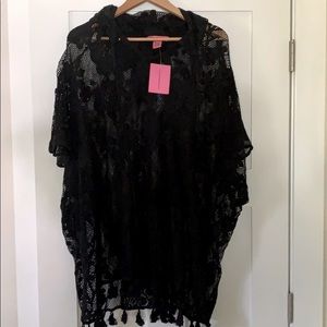 Betsy Johnson Black Lace Beach Poncho w/ Hood